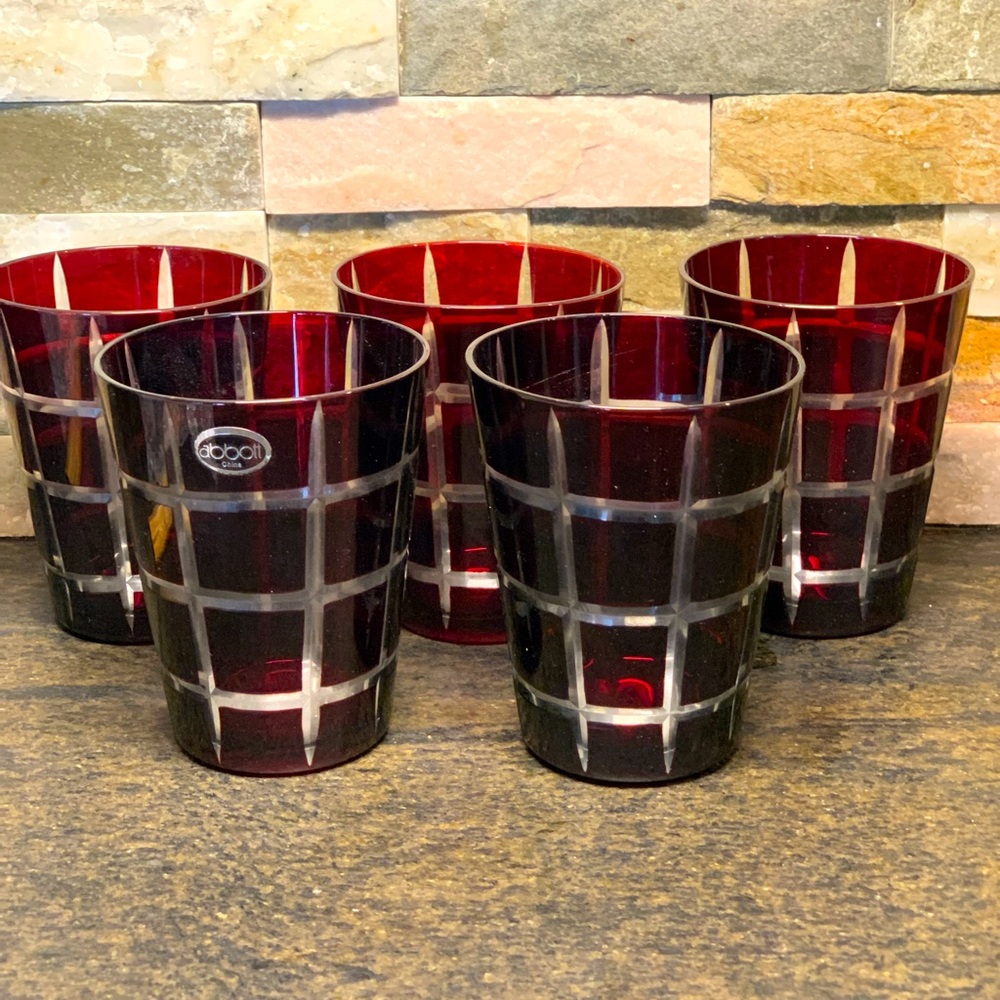 ABBOTT | Set of 5 | Red Cut To Clear Tumblers